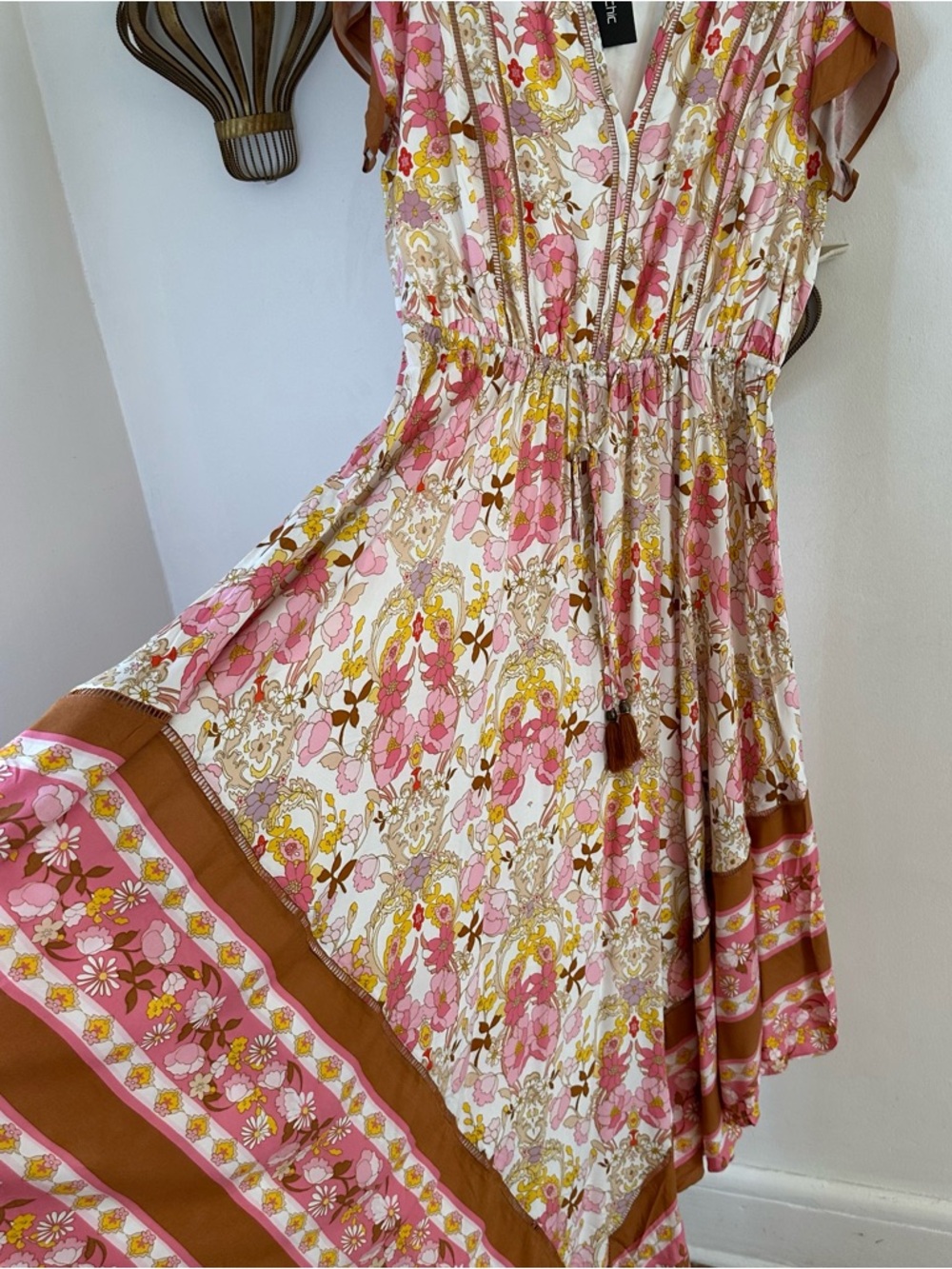 City Chic Boho Floral Paisley V-Neck Maxi Sky Dress, Viscose, Flowy, Western, 18 - Picture 8 of 16